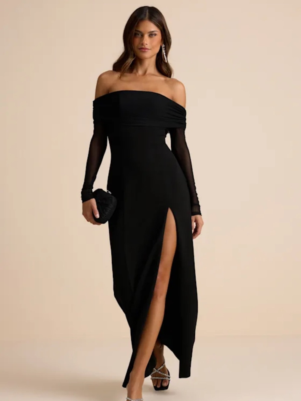 Rafaella Black Backless Off-the-Shoulder Maxi Dress